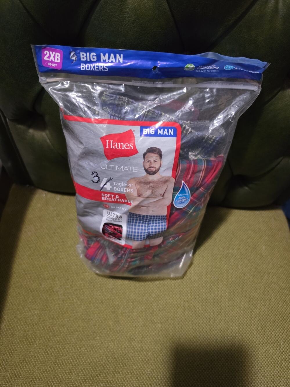 Hanes Ultimate Tagless Boxers 2XB (48-50") Set of 3 NIP